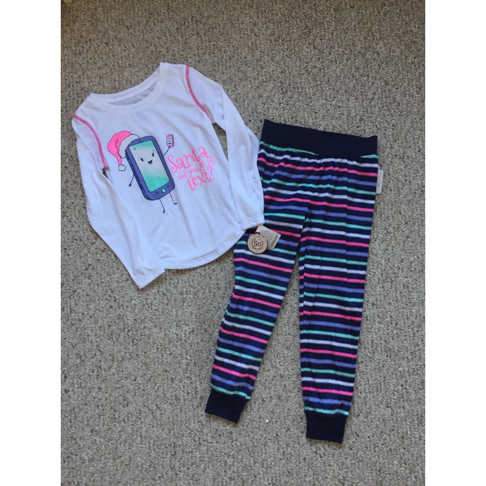 Kids SOβ Pajamas Set Long Sleeve Top Pants Striped Christmas Phone Size 5/6
